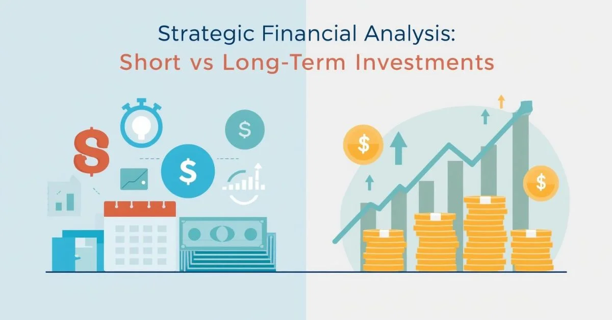 A financial infographic comparing short-term and long-term investments with a split screen.